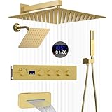 Gebürstetes Gold Thermostat-Dual-Duschsystem, 30,5 cm und 20,3 cm,...