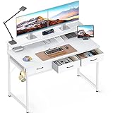 ODK Schreibtisch Weiß mit Schubladen, Computertisch mit Monitorständer...