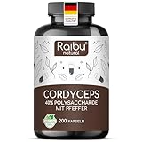 Raibu Cordyceps Kapseln - 200 Kapseln - 21000 mg Pilz-Extrakt pro...