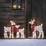 Lights4fun 3er Set LED Rentier Silhouetten Rentier Familie Außen Timer...