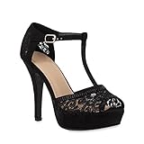 stiefelparadies Damen Pumps Plateausandaletten Spitze T-Strap Sandaletten...