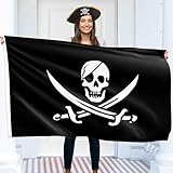 Piratenflagge 90x150 cm mit Ösen – Groß Piratenflagge Kinder –...