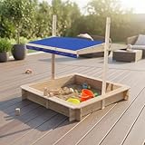 Mucola Sandkasten 120x120 cm Sandbox mit höhenverstellbarem & drehbarem...