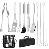 Grillbesteck-Set 11-TLG. 34 cm, Edelstahl, Grillzubehör mit Grillzange,...