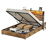 SOFTWEARY Massivholzbett mit LED-Beleuchtung, Doppelbett mit Lattenrost und...