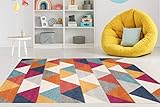 Carpeto Rugs Teppich Wohnzimmer Kurzflor Grau Modern Geometrisch Rauten...