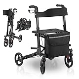 Juskys Rollator Vital schwarz - Gehhilfe faltbar & leicht aus Aluminium bis...