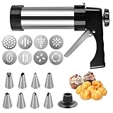 Glitfix Edelstahl Gebäckpresse mit 8 Tüllen und 8 Schablonen - Profi...