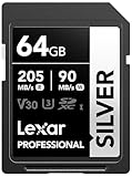 Lexar Silver SD Karte 64GB, UHS-I SDXC Card 205 MB/s Read Speed, 90 MB/s...