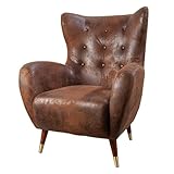 Riess Ambiente Retro Design Sessel Don - antik braun Gold - mit Federkern...