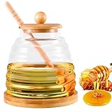 ALLOMN Honigglas mit Dipper und Deckel, 480 ml, klares Glas, Bienenstock,...