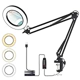 Ricyea Led Lupenlampe, 10X Lupenleuchte mit Klemme, Leselampe 3 Farbemodi,...