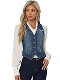 Allegra K Damen Jeansweste Ärmellos Verwaschene Distressed Kragenlose...