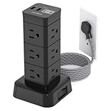 Power Strip Tower mit 6ft Überspannungsschutz, 12 Steckdosen, 4 USB (2 USB...