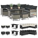 Juskys Polyrattan Lounge Manacor mit Ecksofa, Esstisch, 2 Hocker & Kissen -...