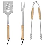 TNTOR 3 teilig BBQ Grillbesteck Set, Barbecue Tool Set mit Grillzange, 4...