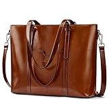 S-ZONE 15,6' Leder Umhängetasche Laptop Tragetasche Damen Handtasche mit...