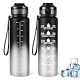 jjshund Trinkflasche 1L, Wasserflasche 1L Auslaufsicher mit Zeitmarkierung,...