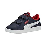 PUMA Unisex-Kinder Smash Hook and Loop Sneaker, Navy White-for All Time Red