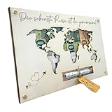 Geldgeschenk Hochzeit Weltkarte aus Holz | Einzigartiges Hochzeitsgeschenk...