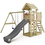 WICKEY Spielturm Klettergerüst MultiFlyer mit Holzdach, Schaukel &...