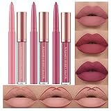 6 Stück Matt Lippenstift & Lip Liner Set, Velvety Nude Lipstick, Stay On...