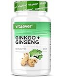 vit4ever Ginkgo + Ginseng - 365 Tabletten - Spezial Extrakt - Hochdosiert -...