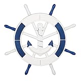 Birendy Holzdeko Steuerrad in Blau Weiß mit maritimen Applikationen...