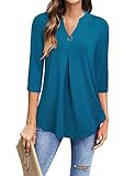 Gaharu 3/4 Ärmel Lange V-Neck Einfarbig Schickes Longbluse Shirt Damen...