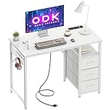 ODK Kleiner Schreibtisch mit 3 Schubladen aus Stoff, Computertisch mit 2...
