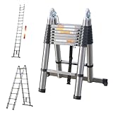 Teleskopleiter 5m Klappleiter mit Stabilisator & Rutschfesten Füßen,...