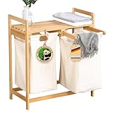 Floordirekt Wäschekorb aus Bambus, Wäschesammler mit 2 Fächern,...