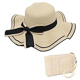 Marjoramy Strohhut mit Breite Krempe und Stroh Clutch Purse, Strand...