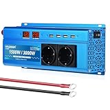 Wechselrichter 12V 230V 1500W Reiner Sinus Spannungswandler mit 2 Steckdose...