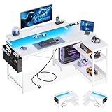 Coleshome Gaming Tisch L Form mit LED&Steckdosen, 120x80cm Eckschreibtisch...