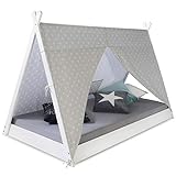 Homestyle4u 1847, Kinderbett 90x200 Weiß Grau Sterne Hausbett Tipi Bett...