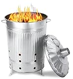 GARTHEIN 90 Liter Große Feuertonne für den Gartenabfall mit Deckel in...
