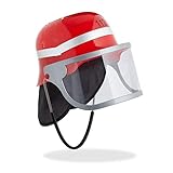 Relaxdays Feuerwehrhelm Kinder, mit Visier, Nackentuch & Kinnriemen,...