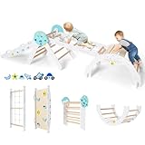 FANTASK 7 in 1 Klettergerüst Indoor, Kletterdreieck 4er Set mit Rutsche,...