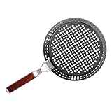 DIYEAH Multifunktionale Runde Gusseisen Grillpfanne mit Stabilem Holzgriff...