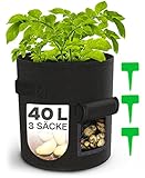 Kartoffel Pflanzsack 40L - 3er Groß Schwarz Kartoffelsack zum Pflanzen mit...