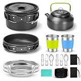 Odoland Camping Geschirr Set 17-teilige Kochset Topfen mit 0.8 L Teekessel...