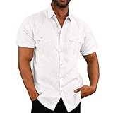Hawaii Hemd Männer Kurzarm Sommer Leinenhemd 2024 Einfarbig T Shirt Slim...
