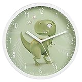 Hama Kinder Wanduhr Happy Dino ohne Ticken (runde Kinderuhr mit Dinosaurier...