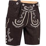 Lederhose Herren - Tracht Lederhose kurz Trachtenhose mit Trägern...