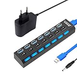 USB Hub 7 Port: Tragbar USB verteiler 3.0+2.0 Einzelnen LED-Netzschaltern...