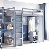 Crlnaup Kinderhochbett 90 * 200 cm, Mit Mehrstufigen Regalen, Mit Einfachen...