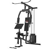 HOMCOM Kraftstation für Zuhause Fitnessstation mit Latzuggerät, Kabelzug,...