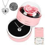 MUCOOS Ewige Echte Rose mit Herz Halskette Handgefertigte Blumen Rosenbox...