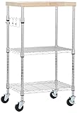 Amazon Basics 3-Ebenen Servierwagen mit Abnehmbarer Holzplatte sowie...
